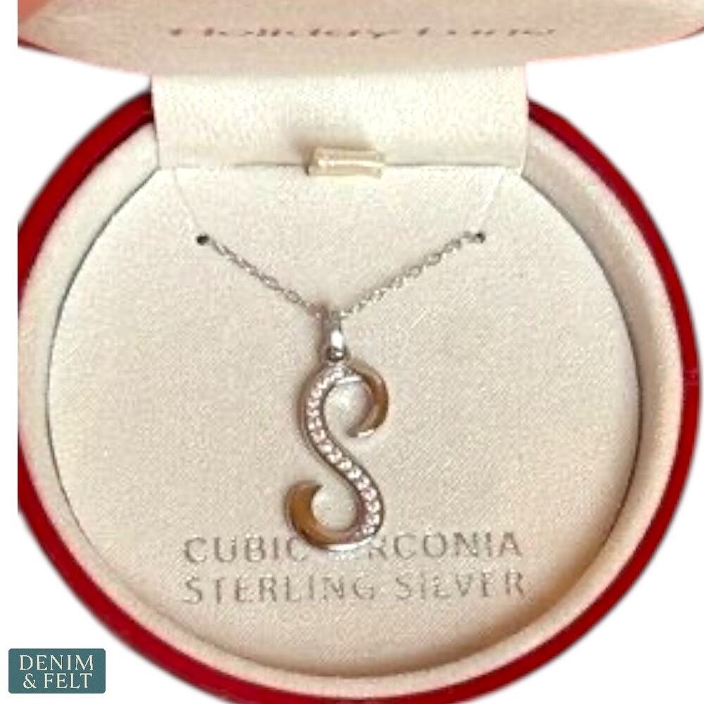 Holiday Lane Sterling‎ Silver Cubic Zirconia Initial “S” Pendant Necklace NEW
